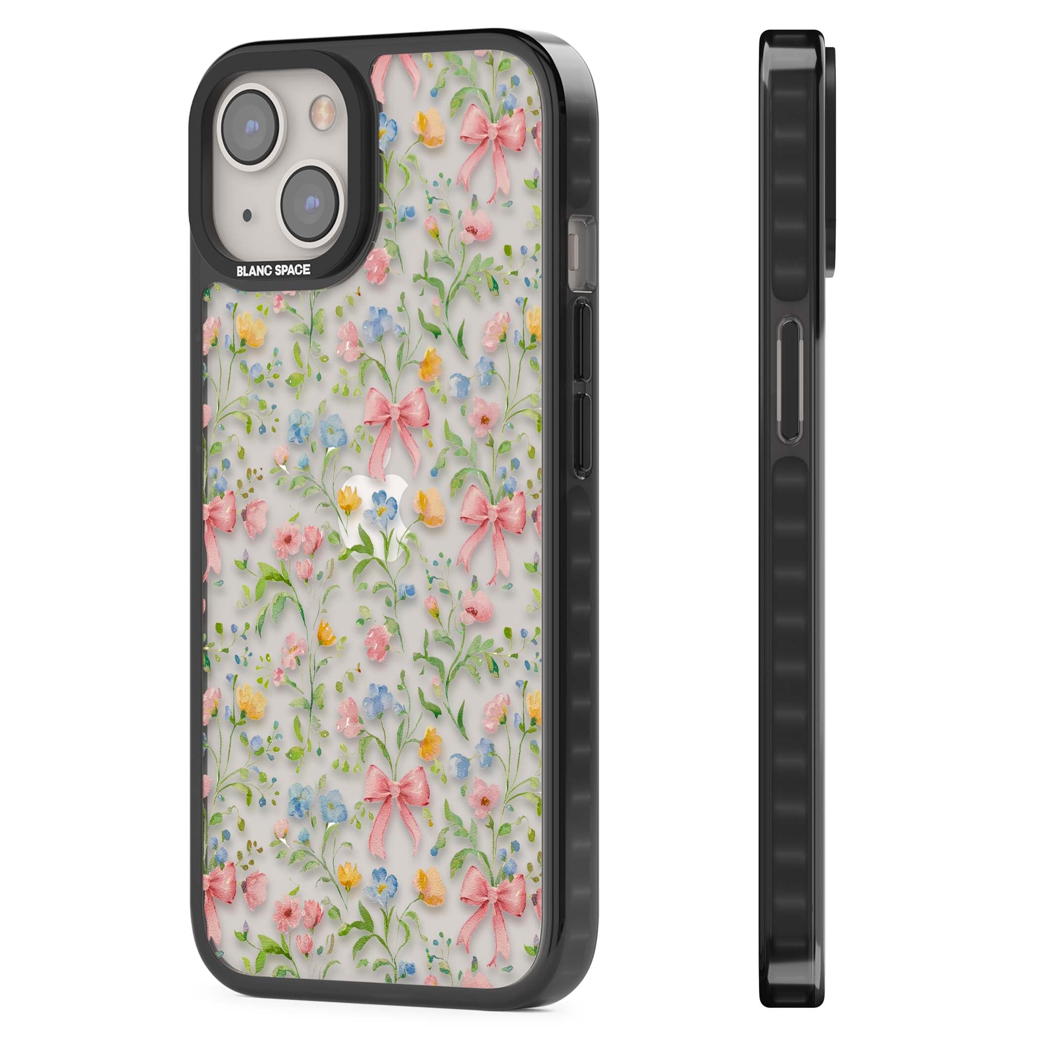 Ribbons & Wildflowers cottagecore iPhone case featuring watercolor wildflowers, pink satin bows, and delicate spring blooms o | Black Impact case for iPhone 13, iPhone 14, iPhone 15