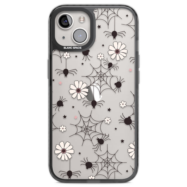 Spiders and Flowers Pattern Black Impact Phone Case for iPhone 13, iPhone 14, iPhone 15