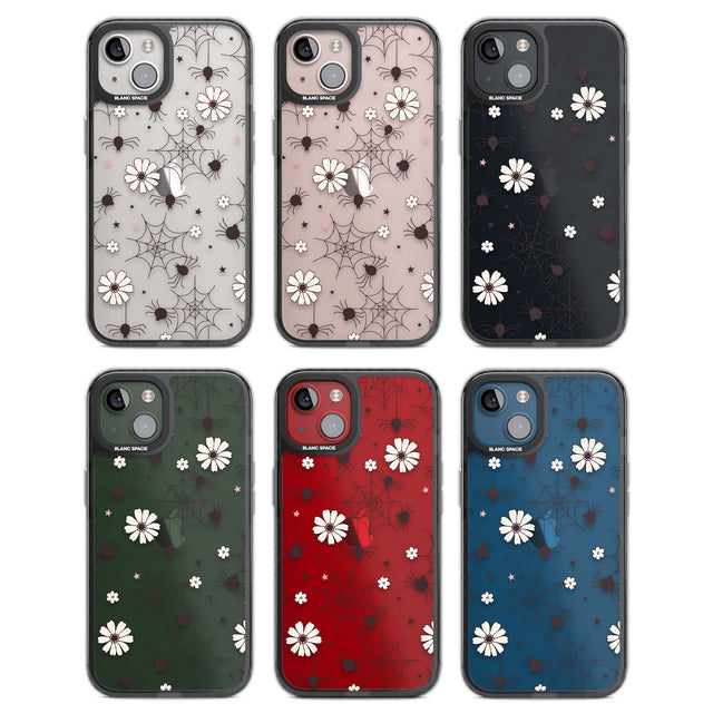 Spiders and Flowers Pattern Black Impact Phone Case for iPhone 13, iPhone 14, iPhone 15