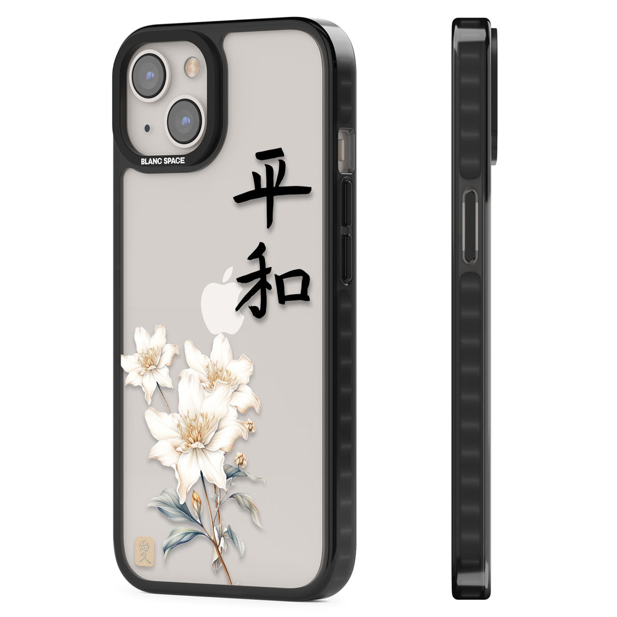 Peace and Flowers Black Impact Phone Case for iPhone 13, iPhone 14, iPhone 15