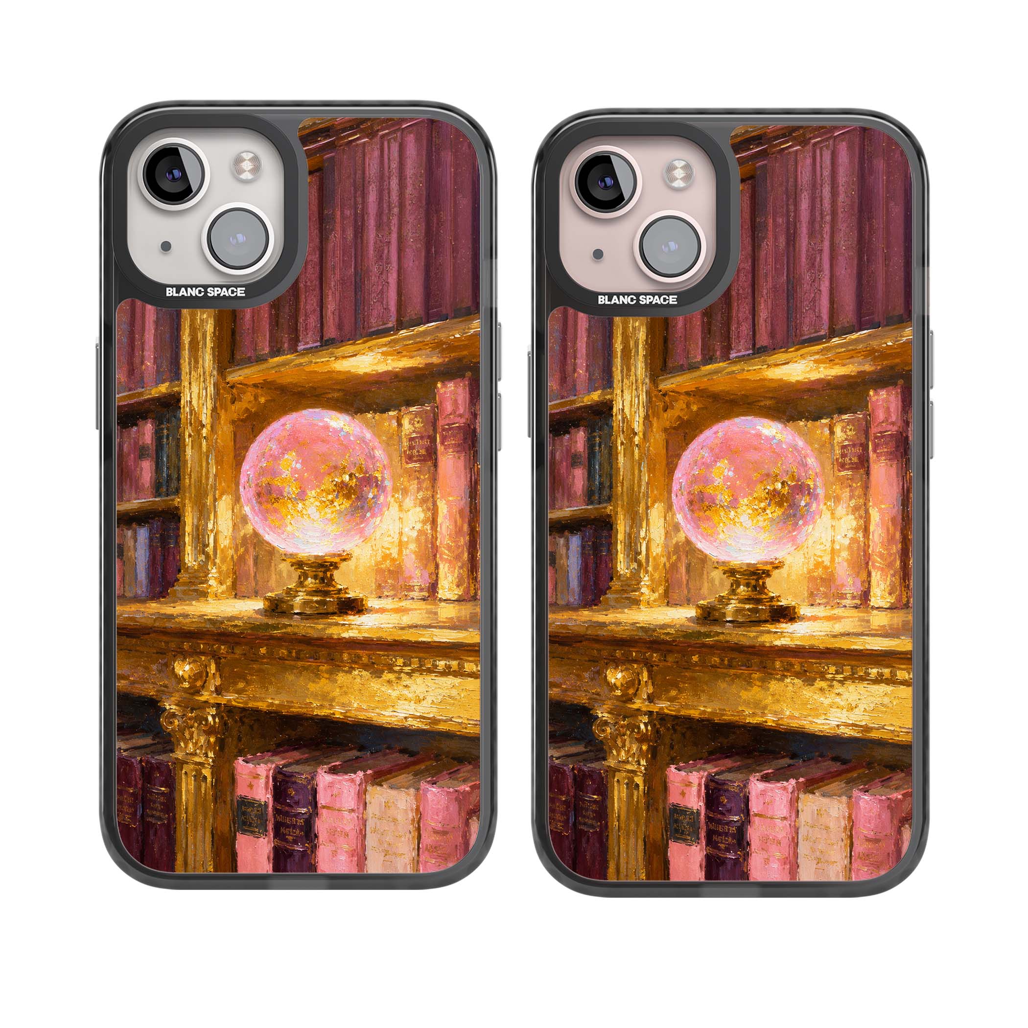 Gilded Library dark academia iPhone case featuring an oil painted crystal ball on a gilded library shelf with vintage | Black Impact case for iPhone 13, iPhone 14, iPhone 15