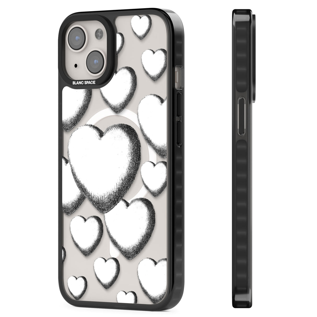 Hand-Drawn Hearts Magsafe Black Impact Phone Case for iPhone 13, iPhone 14, iPhone 15