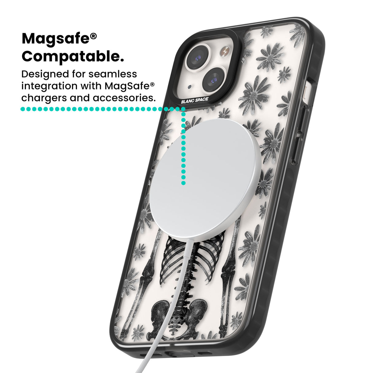 Skeleton Flower Magsafe Black Impact Phone Case for iPhone 13, iPhone 14, iPhone 15