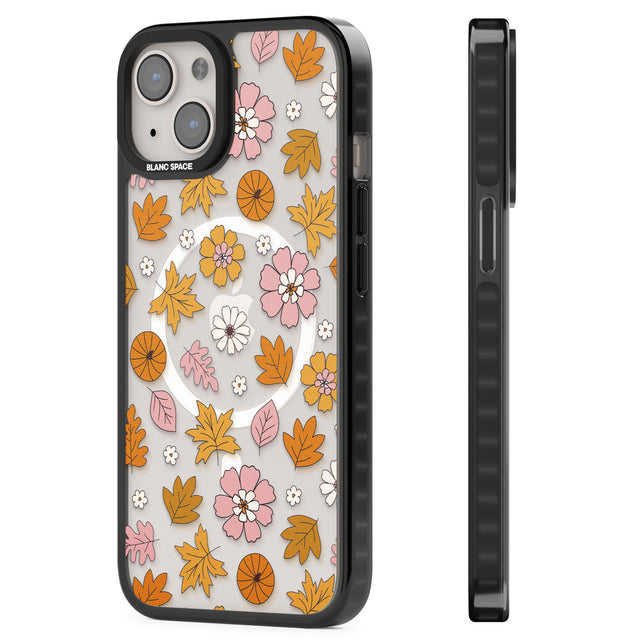 Autumn Leaves and Flowers Magsafe Black Impact Phone Case for iPhone 13, iPhone 14, iPhone 15