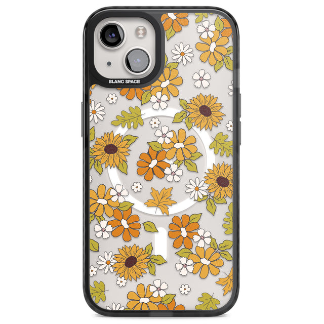 Boho Sunflowers Magsafe Black Impact Phone Case for iPhone 13, iPhone 14, iPhone 15