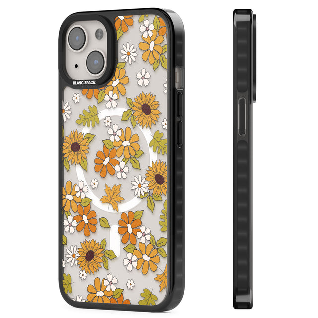 Boho Sunflowers Magsafe Black Impact Phone Case for iPhone 13, iPhone 14, iPhone 15