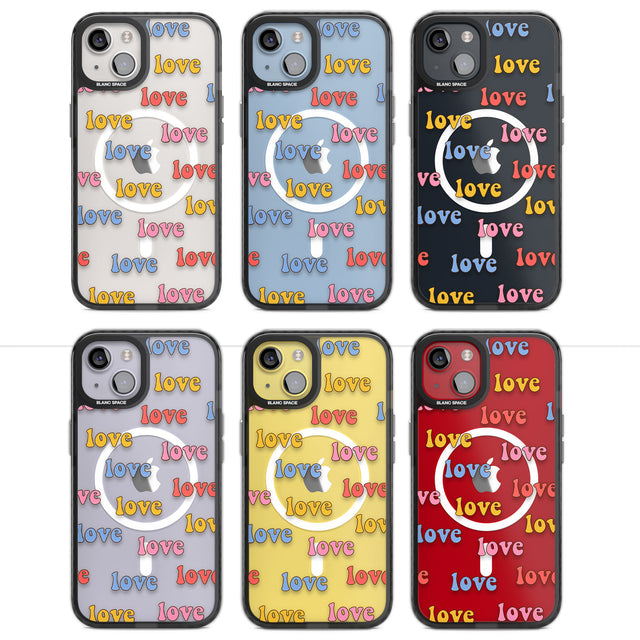 Love Pattern Magsafe Black Impact Phone Case for iPhone 13, iPhone 14, iPhone 15