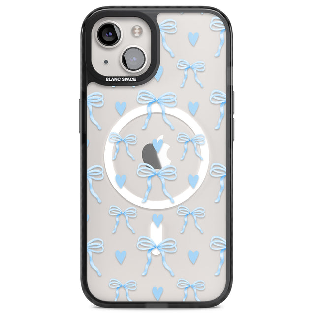 Blue Bows & Hearts Magsafe Black Impact Phone Case for iPhone 13, iPhone 14, iPhone 15