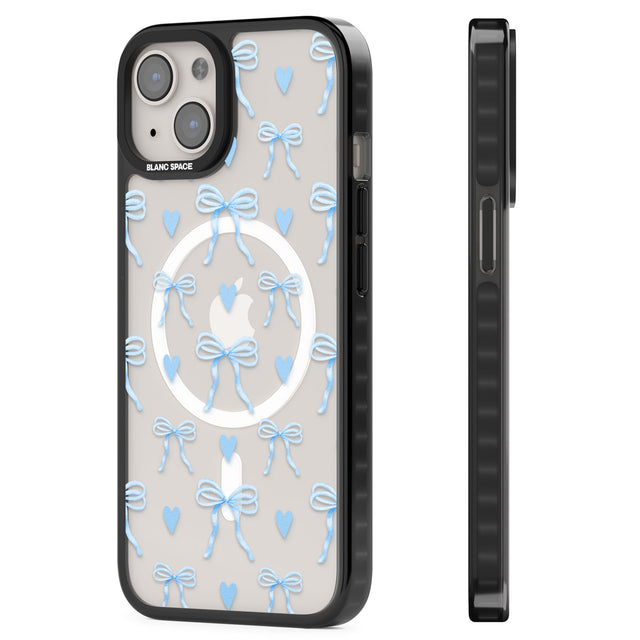 Blue Bows & Hearts Magsafe Black Impact Phone Case for iPhone 13, iPhone 14, iPhone 15