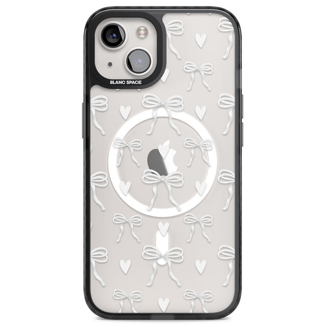 White Bows & Hearts Magsafe Black Impact Phone Case for iPhone 13, iPhone 14, iPhone 15