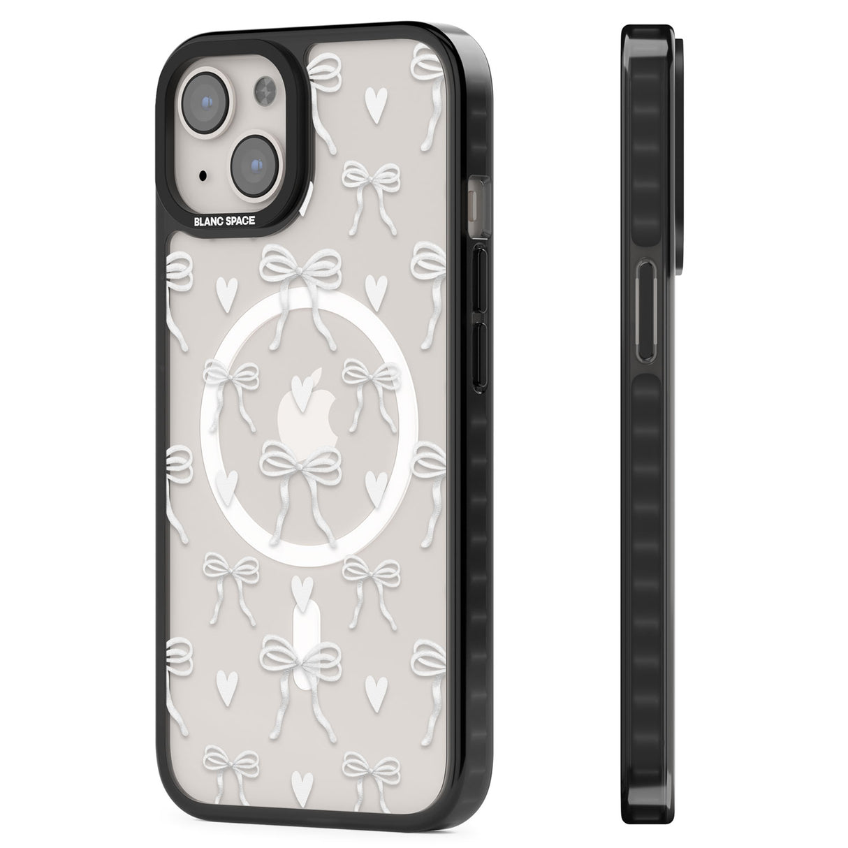 White Bows & Hearts Magsafe Black Impact Phone Case for iPhone 13, iPhone 14, iPhone 15
