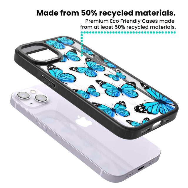 Blue Butterflies Magsafe Black Impact Phone Case for iPhone 13, iPhone 14, iPhone 15