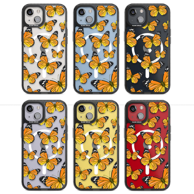 Sun-Yellow Butterflies Magsafe Black Impact Phone Case for iPhone 13, iPhone 14, iPhone 15
