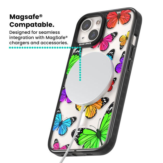 Vibrant Butterflies Magsafe Black Impact Phone Case for iPhone 13, iPhone 14, iPhone 15