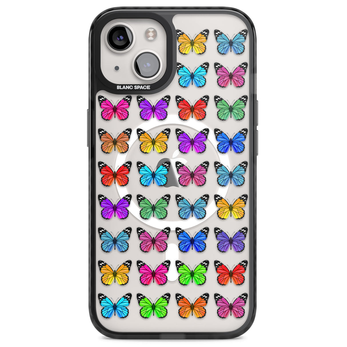 Colourful Butterfly Pattern Magsafe Black Impact Phone Case for iPhone 13, iPhone 14, iPhone 15