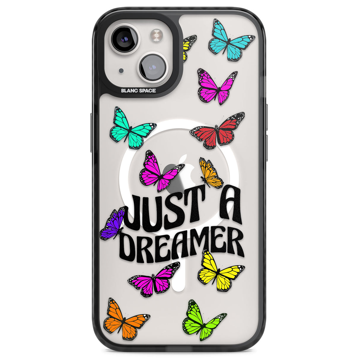 Just a Dreamer Butterfly Magsafe Black Impact Phone Case for iPhone 13, iPhone 14, iPhone 15