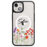 Personalised Spring Wildflowers Magsafe Black Impact Phone Case for iPhone 13, iPhone 14, iPhone 15