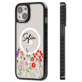 Personalised Spring Wildflowers Magsafe Black Impact Phone Case for iPhone 13, iPhone 14, iPhone 15