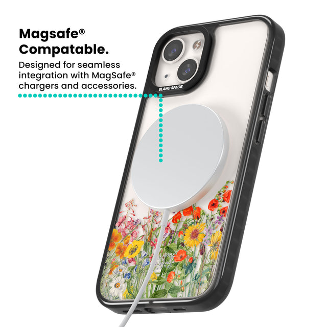 Personalised Summer Wildflowers Magsafe Black Impact Phone Case for iPhone 13, iPhone 14, iPhone 15