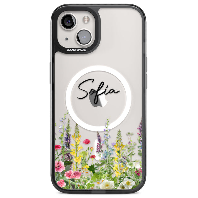 Personalised Garden Wildfowers Magsafe Black Impact Phone Case for iPhone 13, iPhone 14, iPhone 15