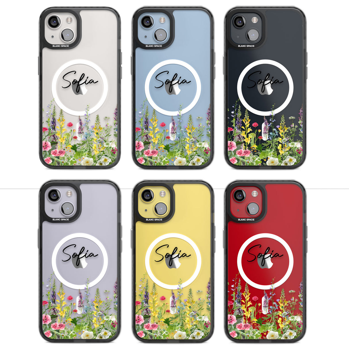 Personalised Garden Wildfowers Magsafe Black Impact Phone Case for iPhone 13, iPhone 14, iPhone 15