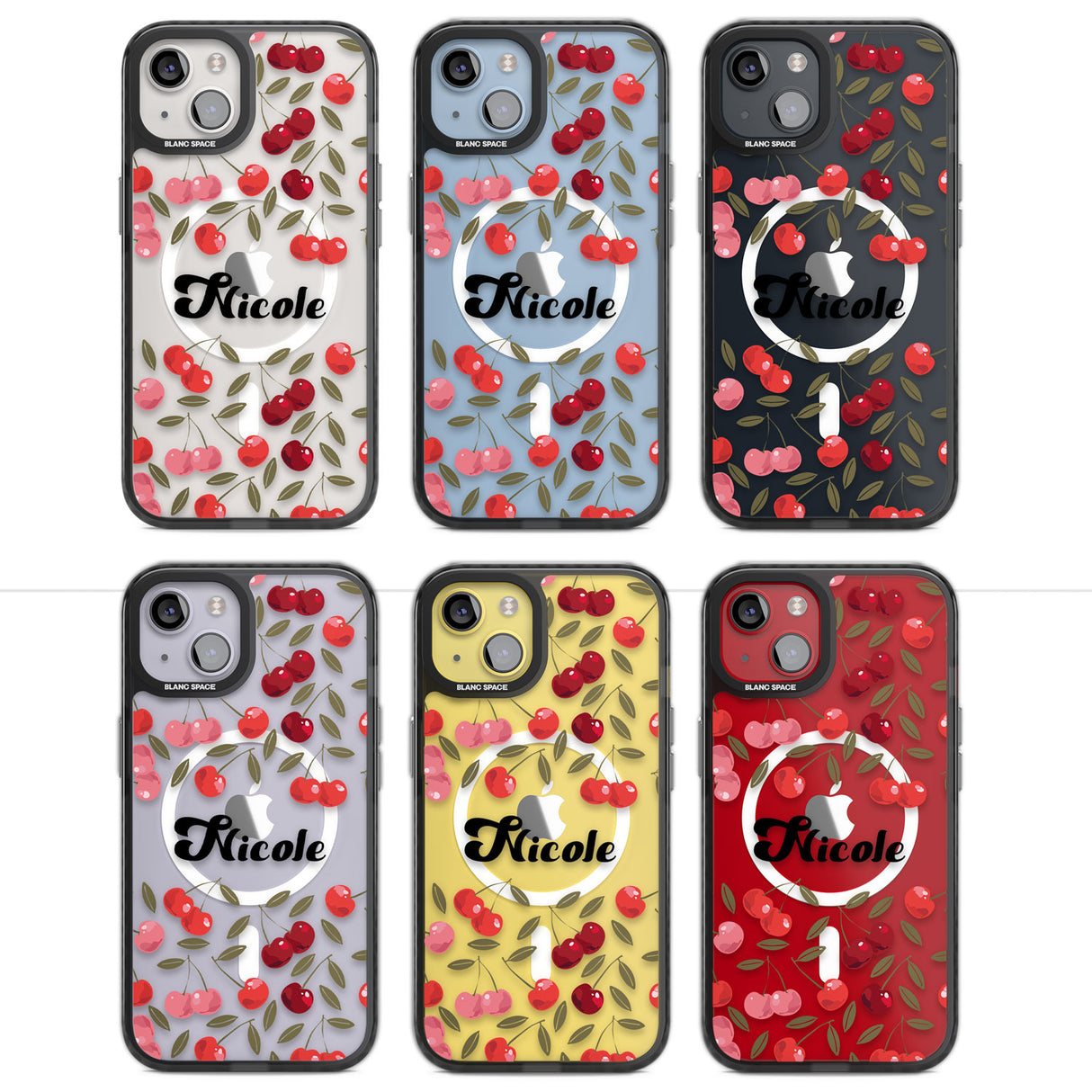 Personalised Cherry Pattern Magsafe Black Impact Phone Case for iPhone 13, iPhone 14, iPhone 15