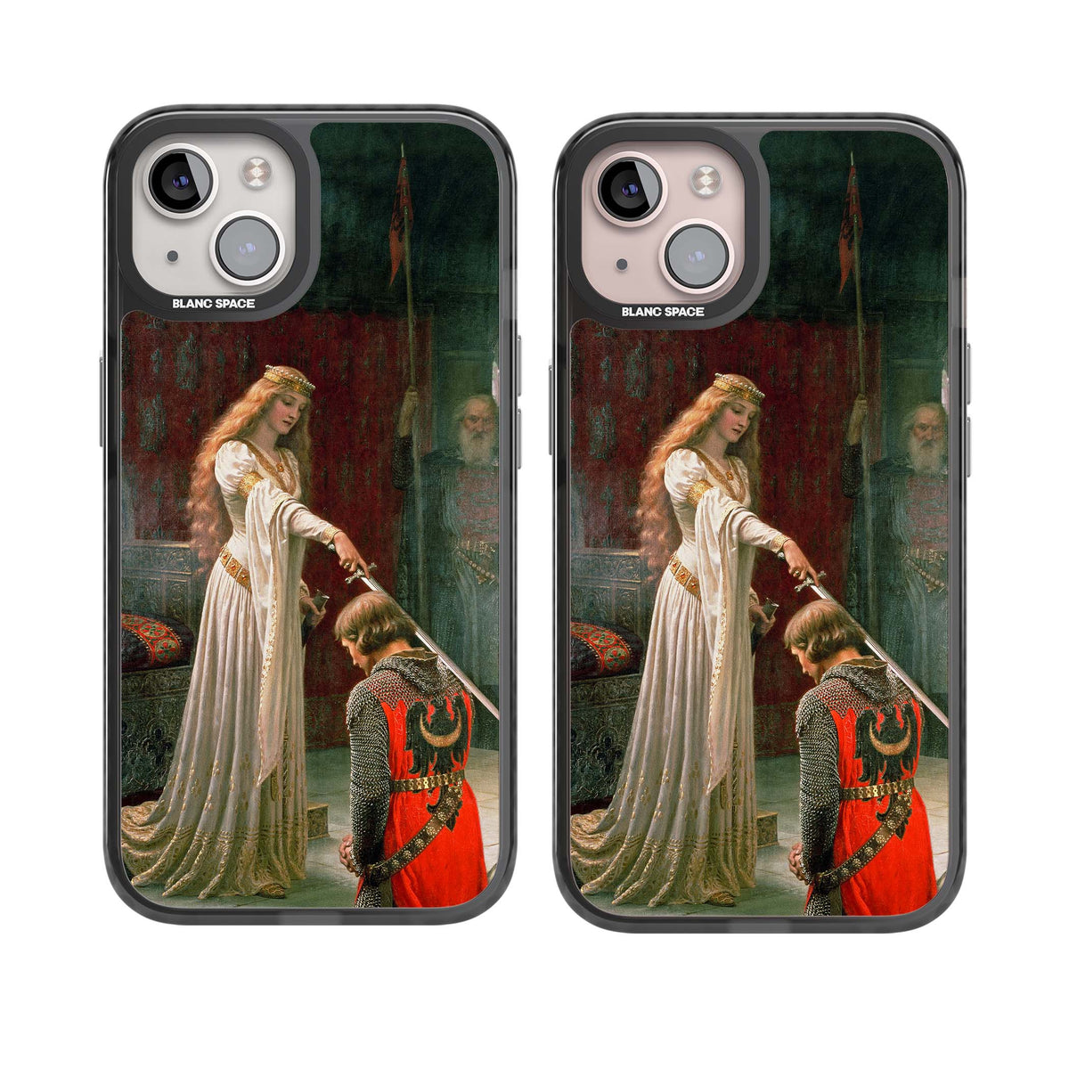 The Accolade renaissance art iPhone case featuring Edmund Blair Leighton's painting of a queen knighting a kneeling knight | Black Impact Magsafe case for iPhone 13, iPhone 14, iPhone 15