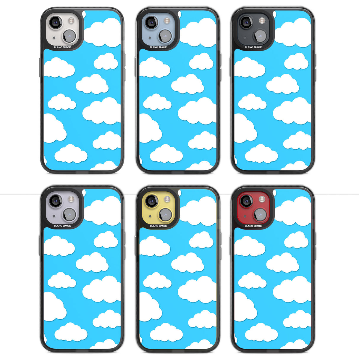 Blue Sky & Clouds Pattern Magsafe Black Impact Phone Case for iPhone 13, iPhone 14, iPhone 15