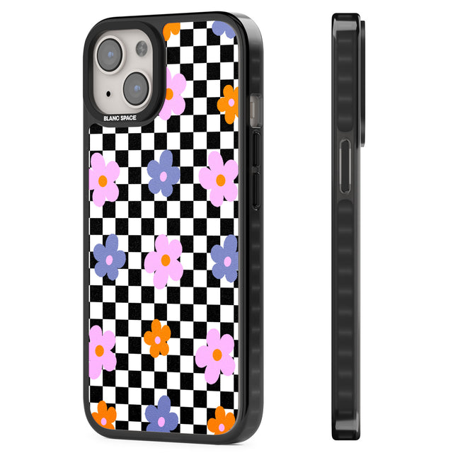 Checkered Blossom Magsafe Black Impact Phone Case for iPhone 13, iPhone 14, iPhone 15