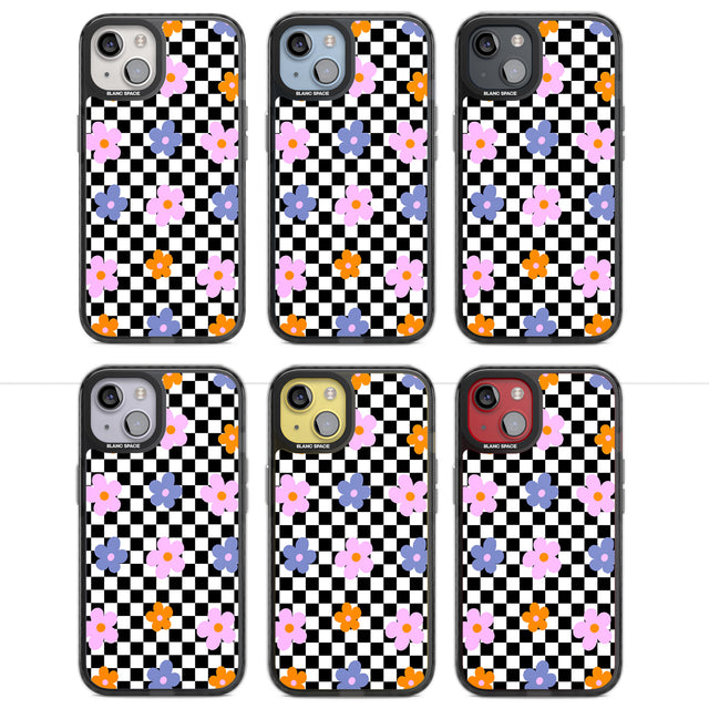 Checkered Blossom Magsafe Black Impact Phone Case for iPhone 13, iPhone 14, iPhone 15