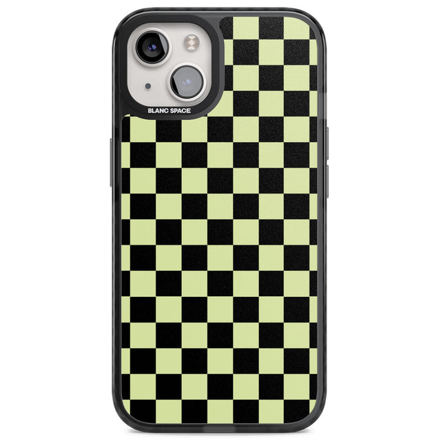 Black & Lime Check Magsafe Black Impact Phone Case for iPhone 13, iPhone 14, iPhone 15