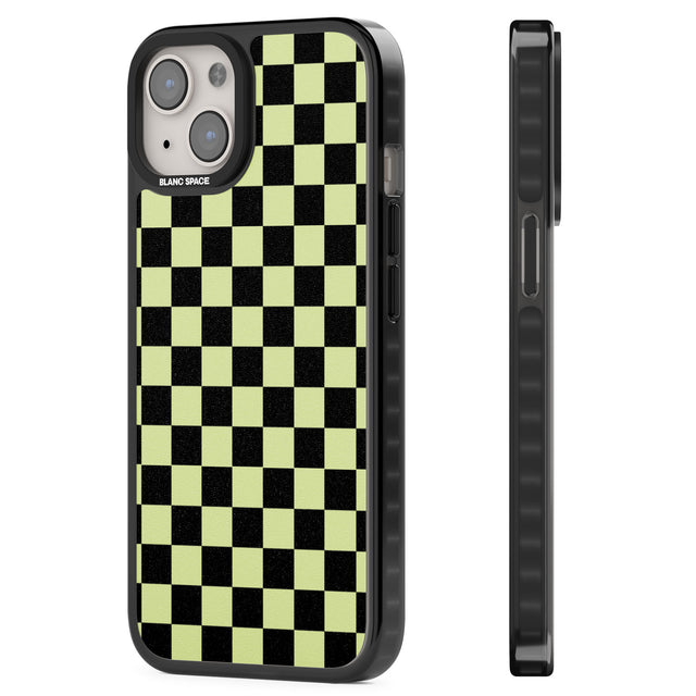 Black & Lime Check Magsafe Black Impact Phone Case for iPhone 13, iPhone 14, iPhone 15