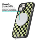 Black & Lime Check Magsafe Black Impact Phone Case for iPhone 13, iPhone 14, iPhone 15