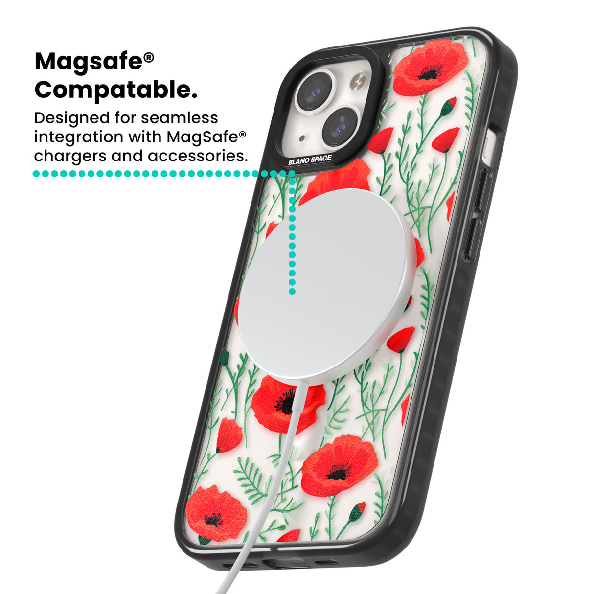 Poppy Garden Magsafe Black Impact Phone Case for iPhone 13, iPhone 14, iPhone 15