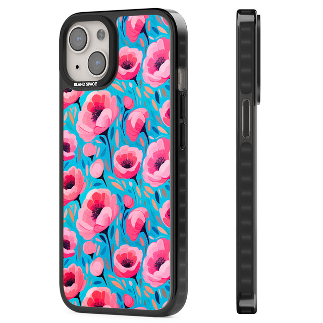 Tropical Pink Poppies Magsafe Black Impact Phone Case for iPhone 13, iPhone 14, iPhone 15