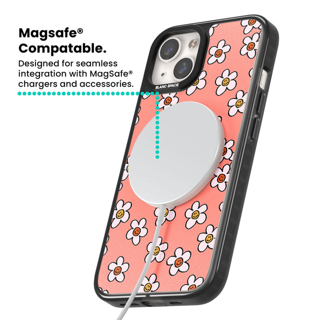 Peachy Daisy Smiles Magsafe Black Impact Phone Case for iPhone 13, iPhone 14, iPhone 15