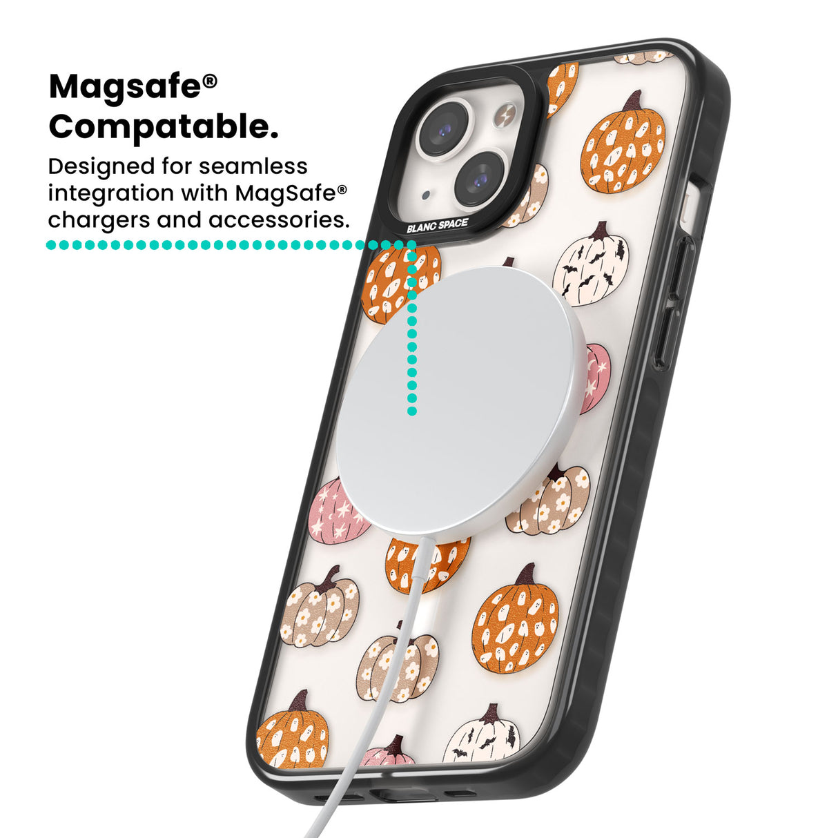 Floral Pumpkins Magsafe Black Impact Phone Case for iPhone 13, iPhone 14, iPhone 15