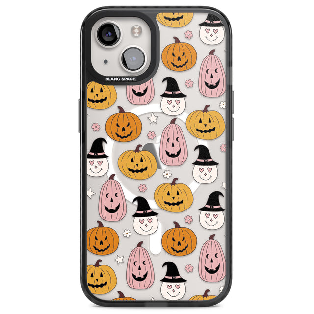 Witches and Pumpkins Pattern Magsafe Black Impact Phone Case for iPhone 13, iPhone 14, iPhone 15