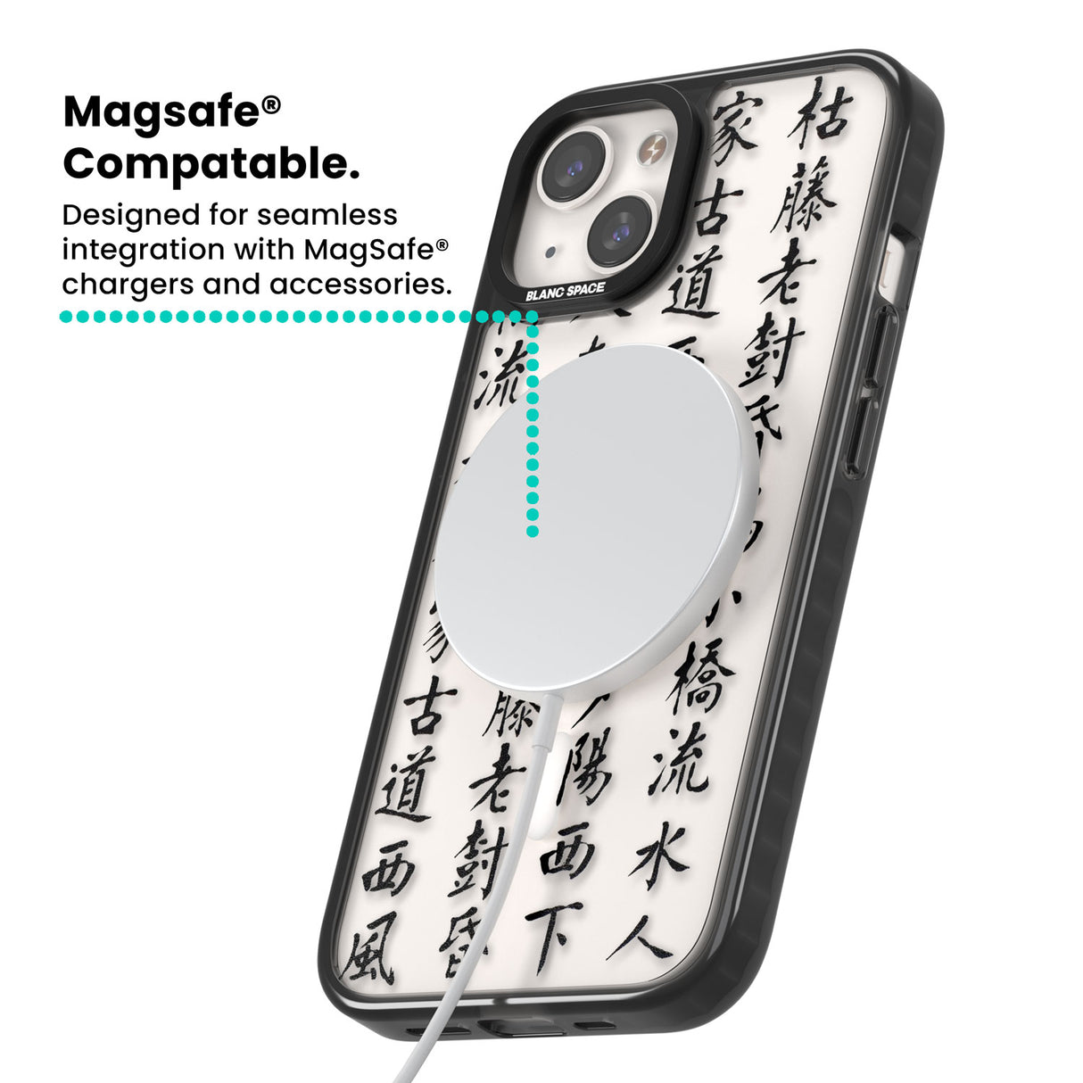 Black Japanese Kanji Script Magsafe Black Impact Phone Case for iPhone 13, iPhone 14, iPhone 15