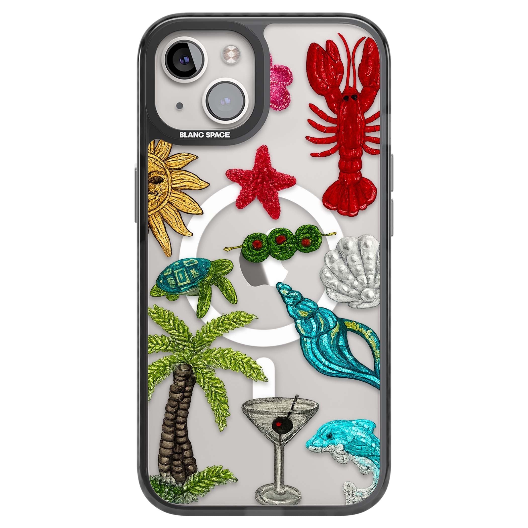 Painted Coastal Pattern coastal iPhone case | Black Impact Magsafe case for iPhone 13, iPhone 14, iPhone 15