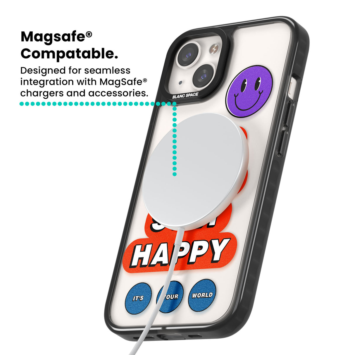 Keep Going Stay Happy Magsafe Black Impact Phone Case for iPhone 13, iPhone 14, iPhone 15