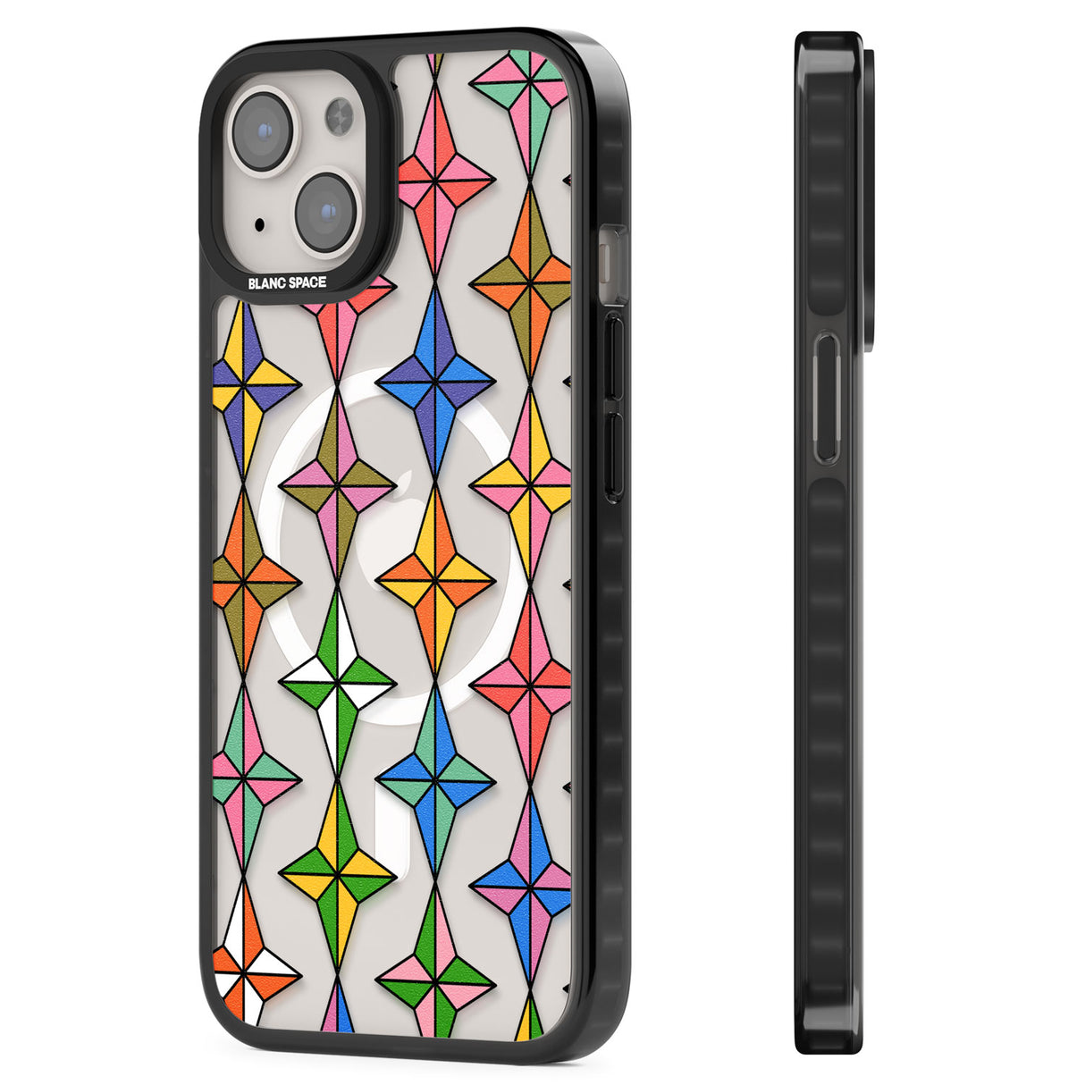 Multi Colour Stars Pattern Magsafe Black Impact Phone Case for iPhone 13, iPhone 14, iPhone 15