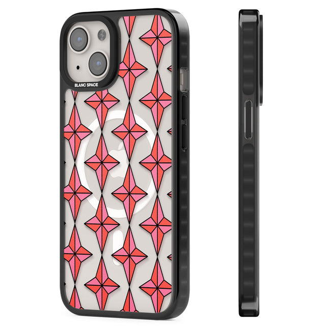 Rose Stars Pattern (Clear) Magsafe Black Impact Phone Case for iPhone 13, iPhone 14, iPhone 15
