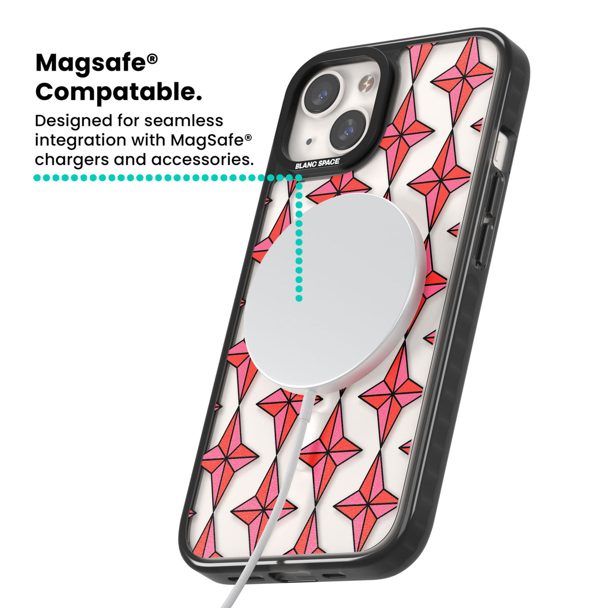 Rose Stars Pattern (Clear) Magsafe Black Impact Phone Case for iPhone 13, iPhone 14, iPhone 15