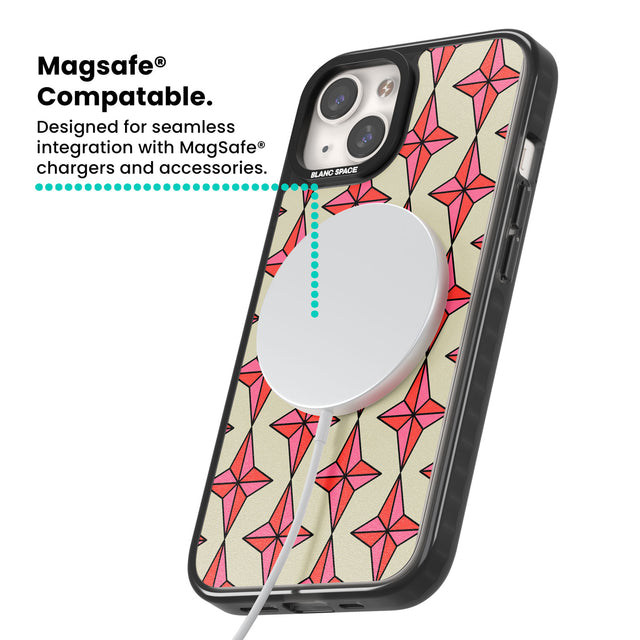 Rose Stars Pattern Magsafe Black Impact Phone Case for iPhone 13, iPhone 14, iPhone 15