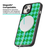 Retro Green Diamond Plaid Magsafe Black Impact Phone Case for iPhone 13, iPhone 14, iPhone 15