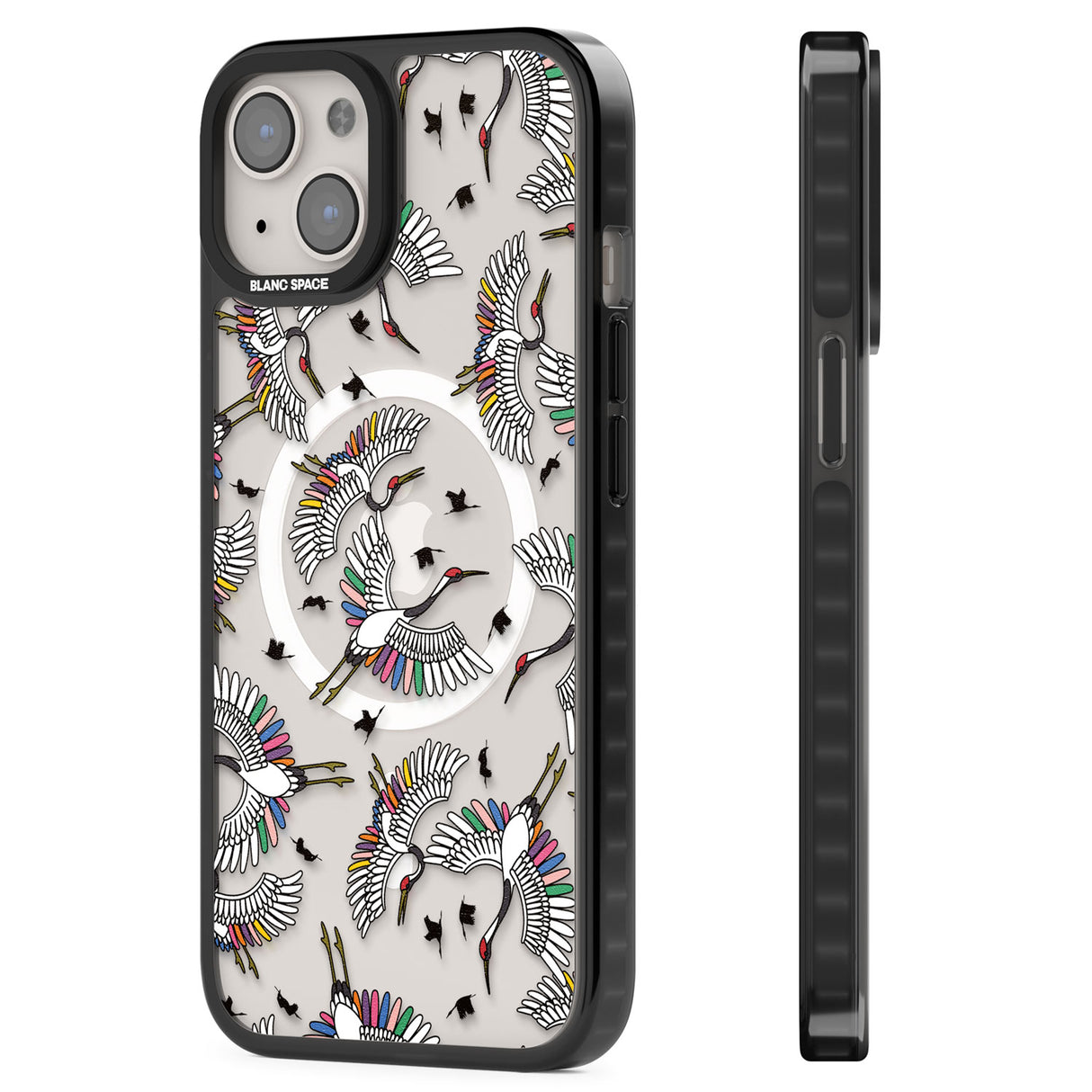 Colourful Crane Pattern Magsafe Black Impact Phone Case for iPhone 13, iPhone 14, iPhone 15