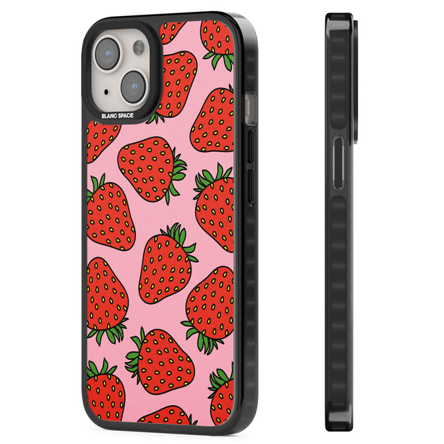 Strawberry Pattern (Pink) Magsafe Black Impact Phone Case for iPhone 13, iPhone 14, iPhone 15