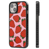 Strawberry Pattern (Pink) Magsafe Black Impact Phone Case for iPhone 13, iPhone 14, iPhone 15