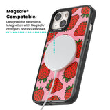 Strawberry Pattern (Pink) Magsafe Black Impact Phone Case for iPhone 13, iPhone 14, iPhone 15